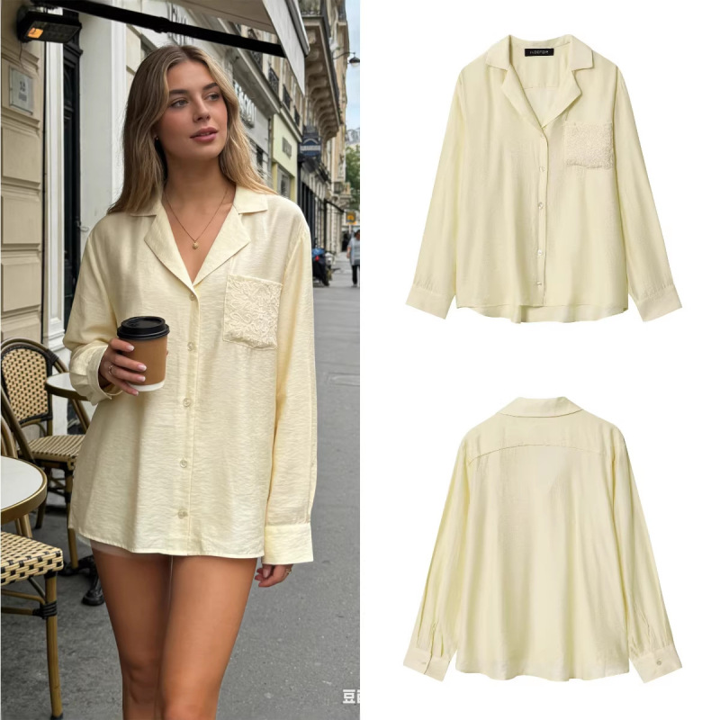 Z Brand Foreign Trade Cross-Border Wholesale European and American Style Women's Summer Fashion Multi-Color Embroidered Pocket-Decorated Shirts Z Brand Foreign Trade Cross-Border Wholesale European and American Style Women's Summer Fashion Multi-Color Embroidered Pocket-Decorated Shirts