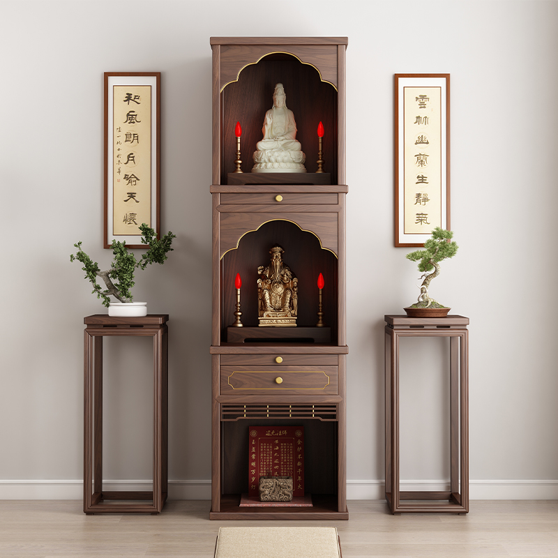 4I Simple Solid Wood Three-Layer Buddhist Niche Standing Cabinet New Chinoiserie Home Guanyin Altar Buddha Altar Buddha Cabinet Ancestor God Niche Cabinet