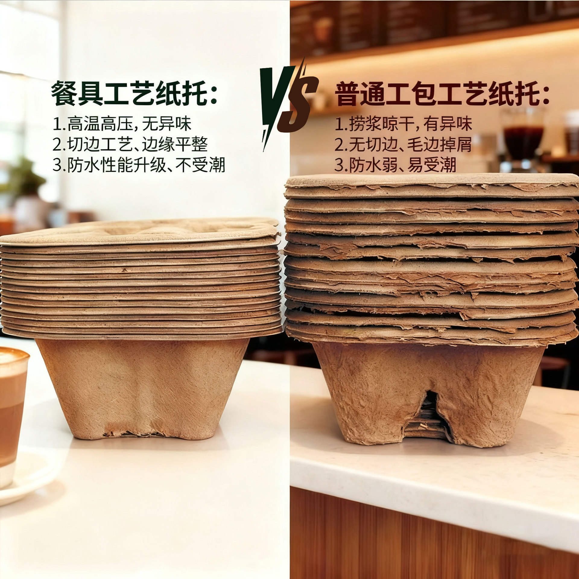 Fabricante de café envasado ecológico té leche bebidas base bandeja degradación pulpa desechable desmontable bandeja de taza doble