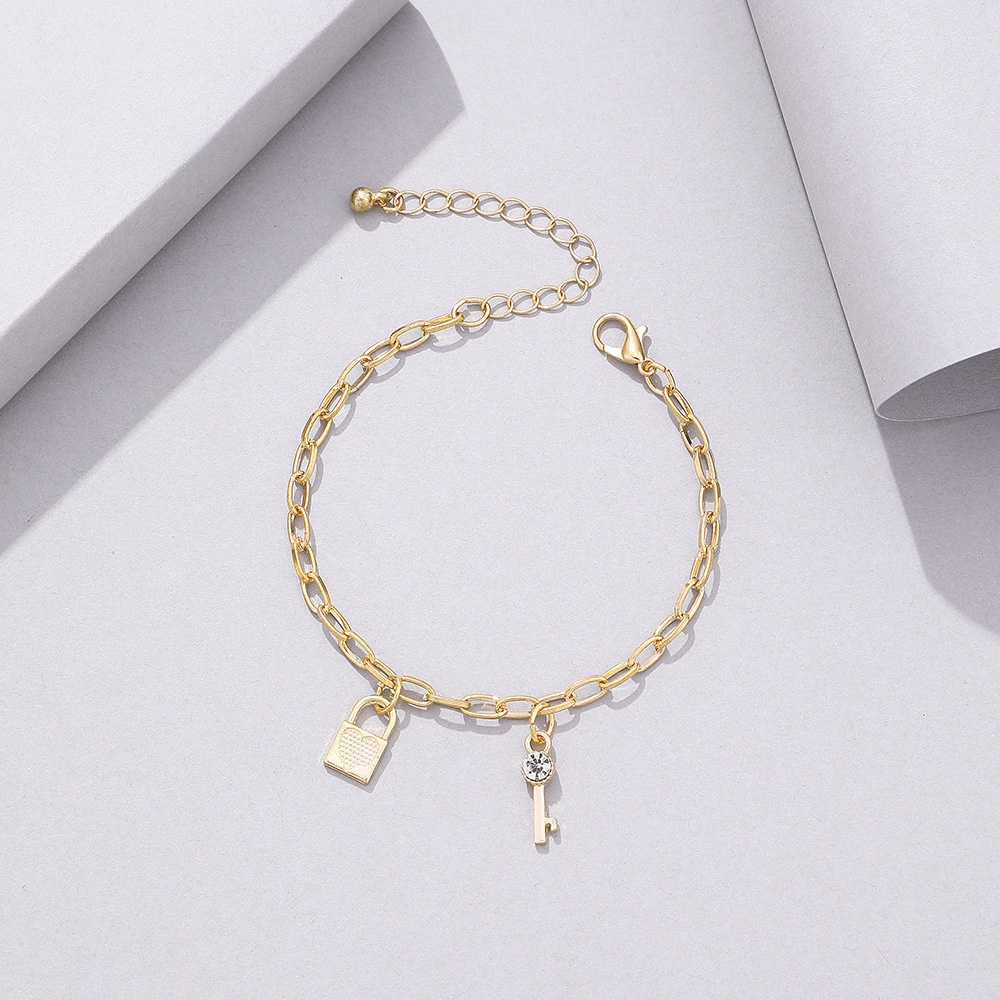 retro snake butterfly key lock pendant anklet set wholesale nihaojewelry