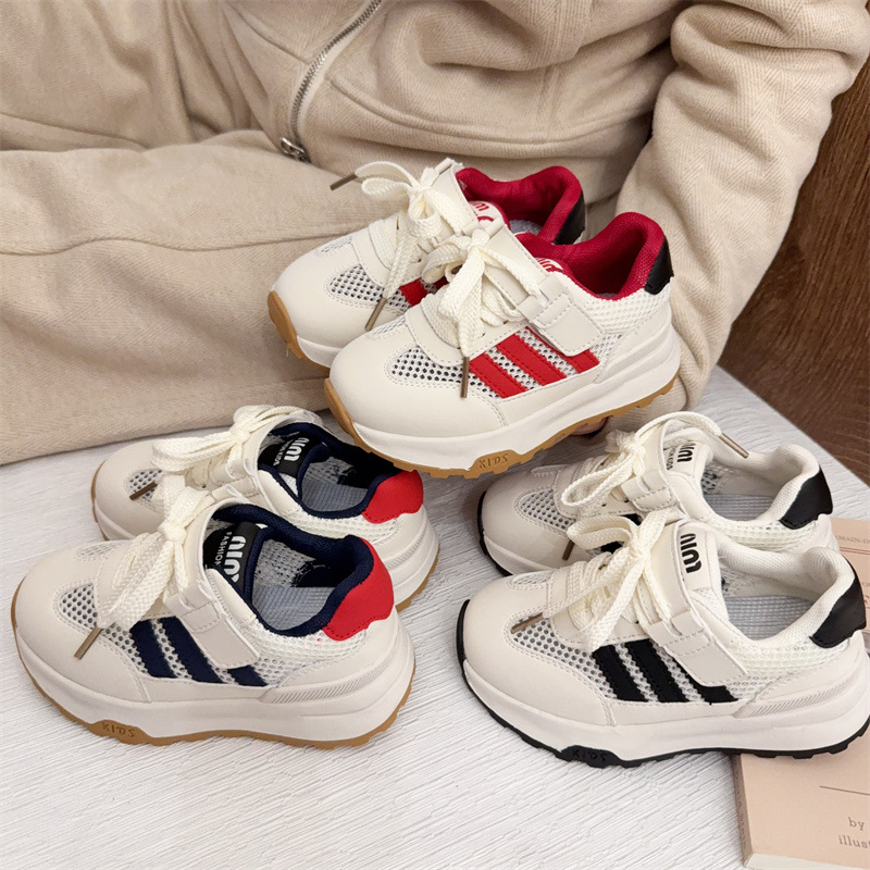 儿童小白鞋2024夏款男童运动鞋镂空网鞋女童休闲板鞋中大童面包鞋