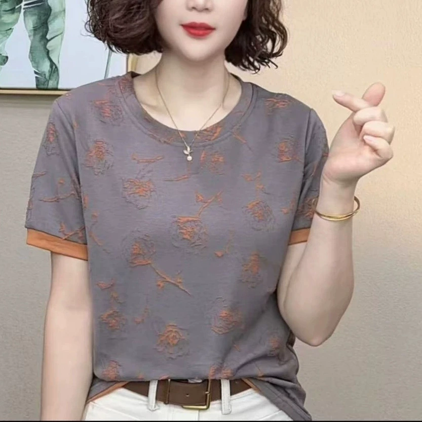 Дропшиппинг женских коротких рукавов, новый стиль, для мам среднего возраста, свободная, высококачественная рубашка, женская короткая футболка среднего возраста