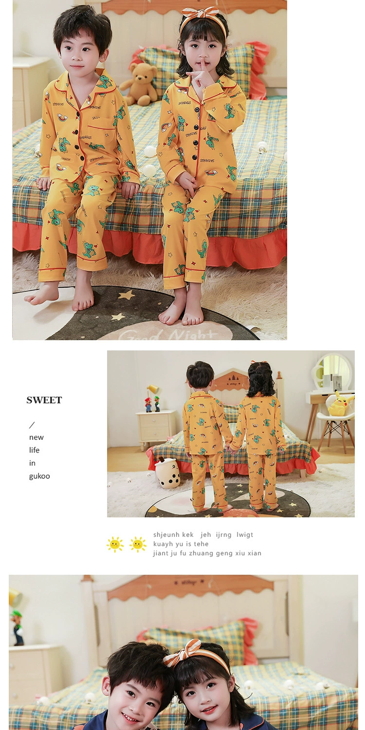 cotton nightgowns Dinosaur Cardigan Set Spring Children Pajamas Suit Long Sleeve Girls Sleepwear Full Autumn Kids Homewear Boys Pyjamas Set best nightgowns