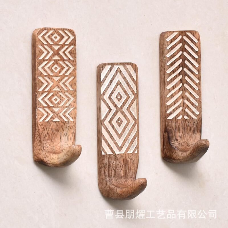 3Pcs Wooden Wall Hooks Adhesive Wall Hooks Creative Key Decorative Hooks Bohemian Clothes Hangers