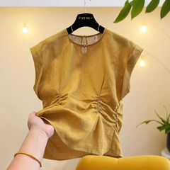 深セン南友ハイエンドノースリーブコットンとリネン Tシャツ婦人服 2025 新しい夏のスタイルユニークで美しいトップ