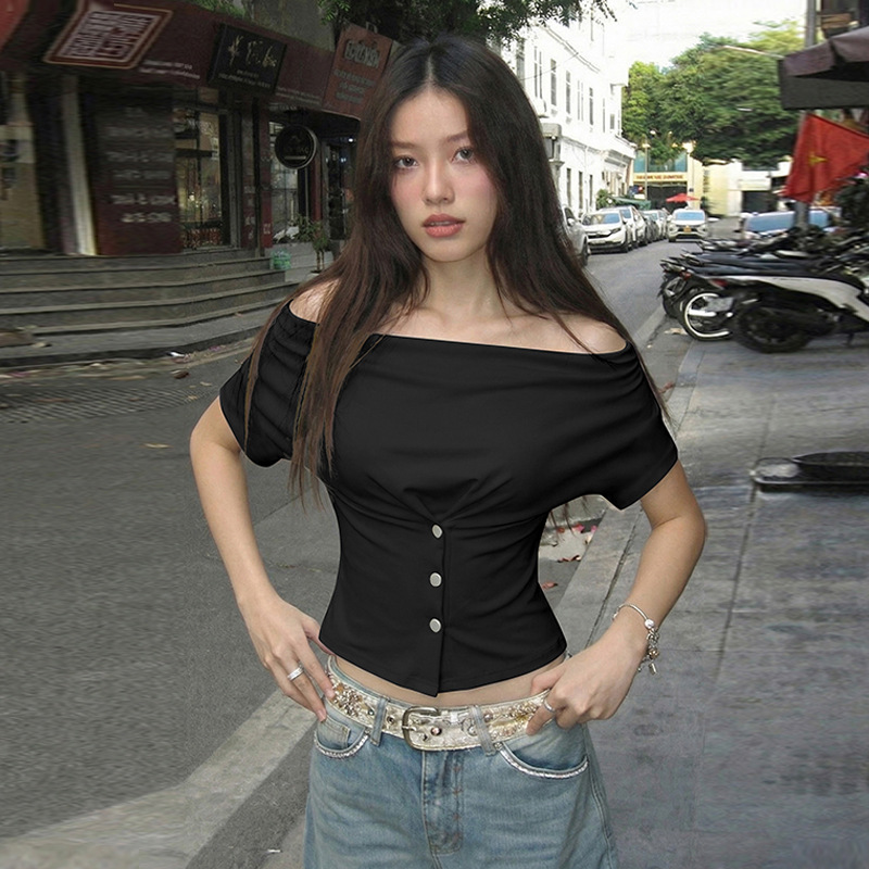 Maglietta da donna Niche con scollo ovale, vestibilità slim e maniche corte, nuova moda, top corto Hot Girl_voghion.com