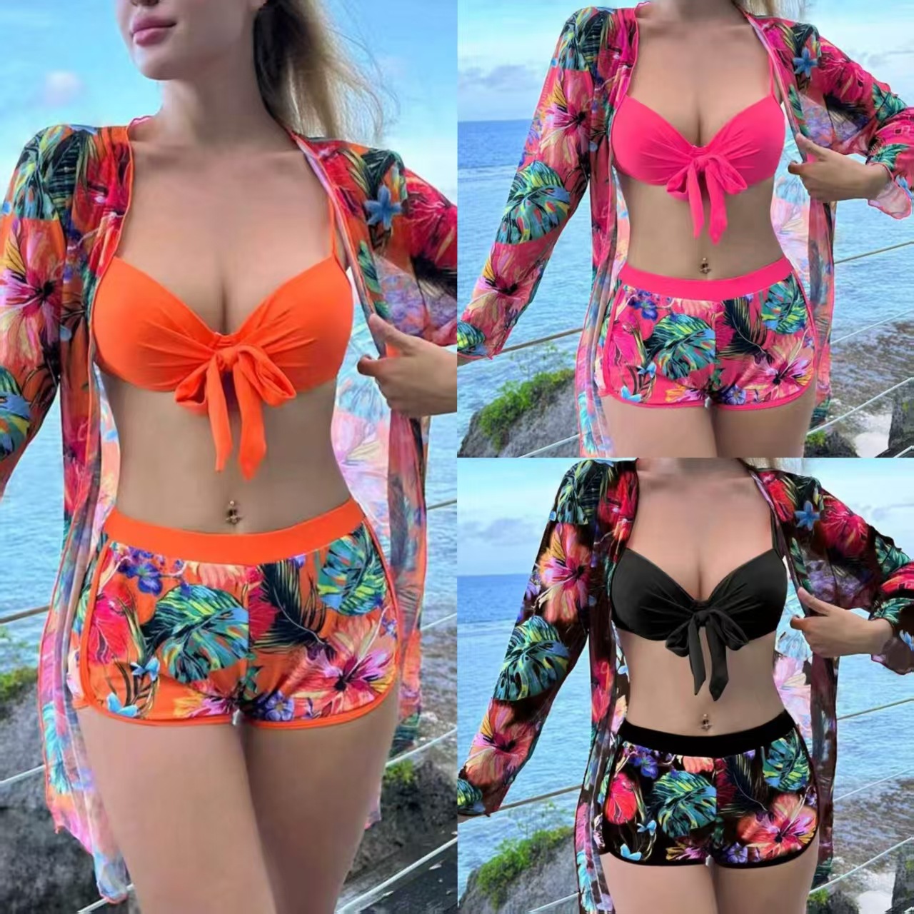 2027 Yonghe New Cross-Border European and American Sexy Three-Piece Bikini Swimsuit for Women Amazon Manufacturer Wholesale