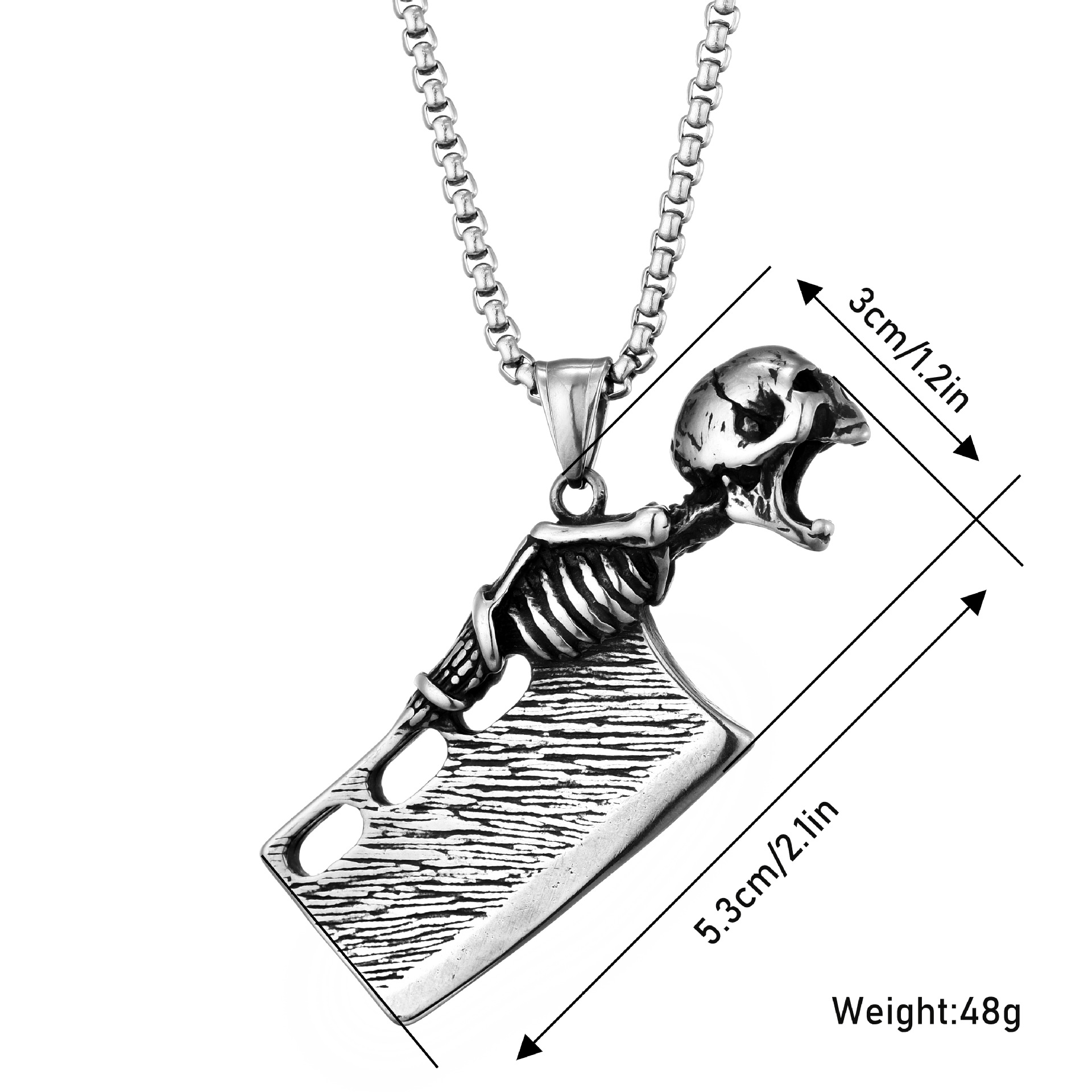 Collier homme style punk tête de mort et épée en acier inoxydable_voghion.com