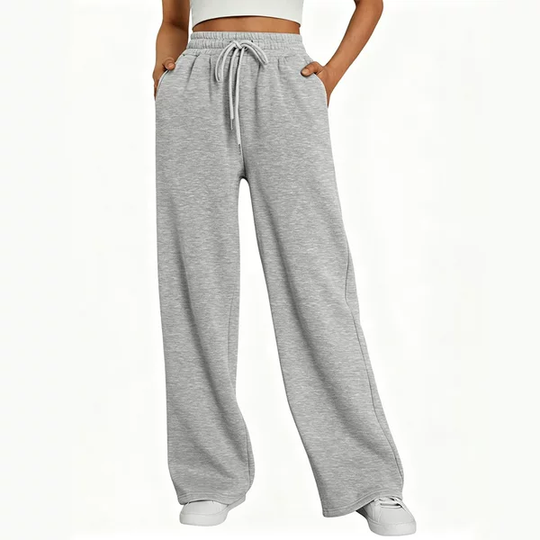 Cross-Border Amazon Autumn/Winter/Spring Women's Loose Wide-Leg Pants, Foreign Trade European and American Drawstring Pocket Women's Casual Fleece Sweatpants