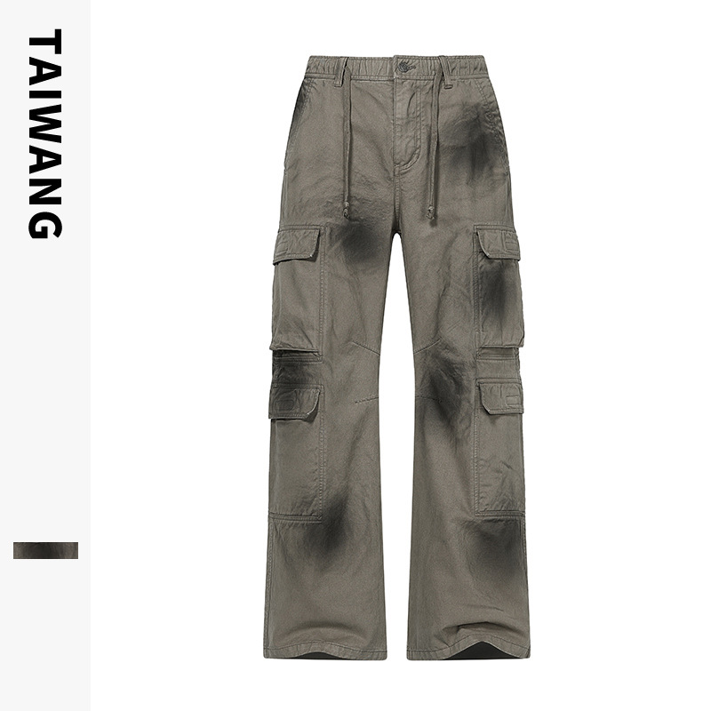 Pánské oblečení Retro podzimní a zimní sprejové barvy s více kapsami volné ležérní mopovací kalhoty Pánské kalhoty_voghion.com