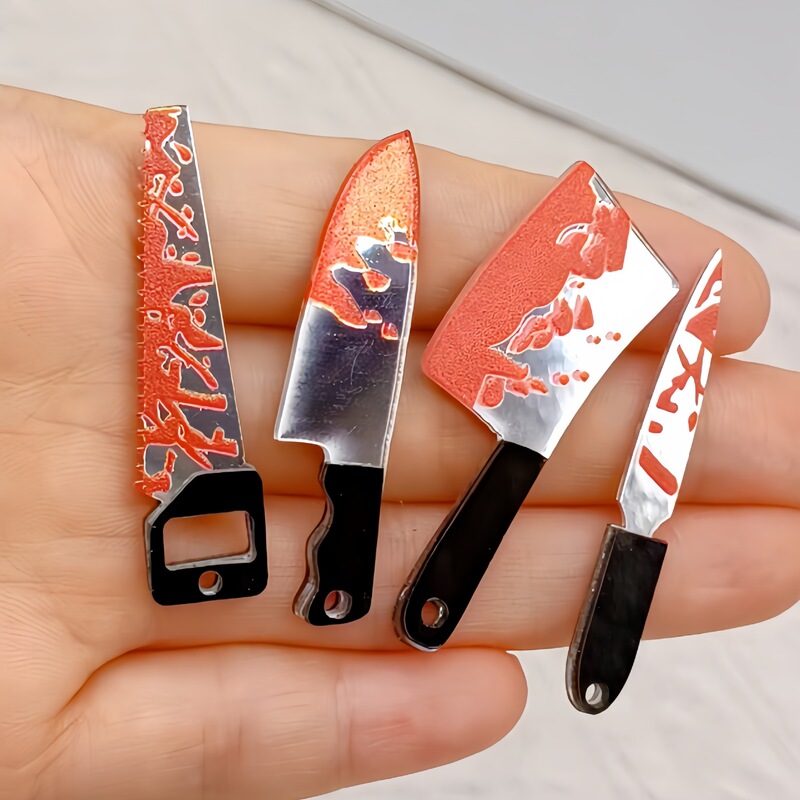 Acrylic Halloween Printed Bloodstained Knife Dagger Ax Pendant DIY Earrings Keychain Jewelry Accessories