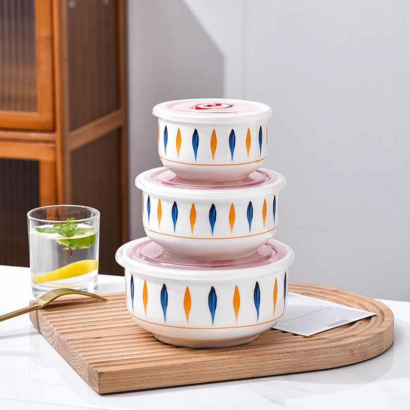 Caja de preservación de frescura, tazón de preservación de cerámica, caja de almuerzo con cubierta para microondas, congelador, tazón sellado, tazón de fideos, tazón de fideos, grado de comida