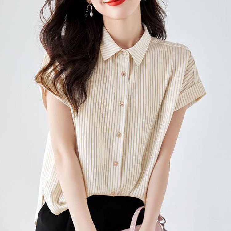 Striped Versatile Sleeveless Spring and Summer New Women's Shirt Cardigan Thin Slimming Plus Size Fashion