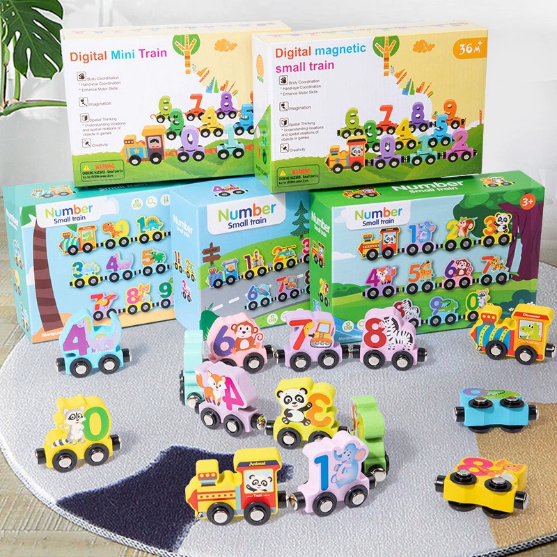 Детские развивающие игрушки, строительные блоки для малышей, сборные игрушки-треки, подарки, деревянные ранние развивающие магнитные цифровые поезда
