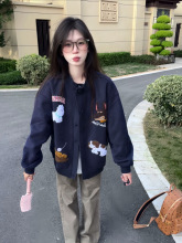 美式复古Vibe风毛巾绣外套女秋季设计感小众宽松百搭棒球服夹克潮