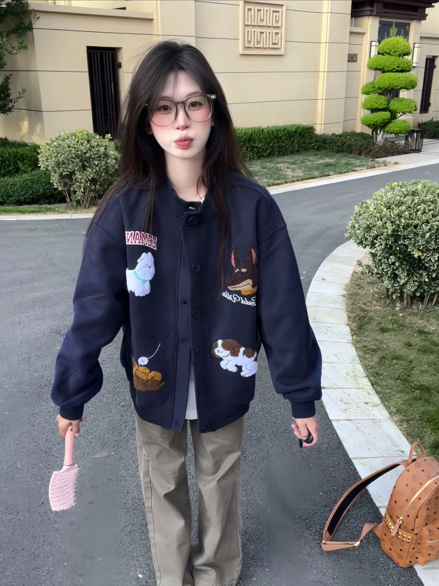 美式复古Vibe风毛巾绣外套女秋季设计感小众宽松百搭棒球服夹克潮