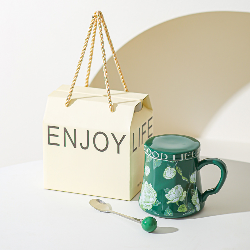 Taza de agua de cerámica de orquídea de campana, taza de café de gran capacidad, taza de desayuno con tapa de diseño, taza de café