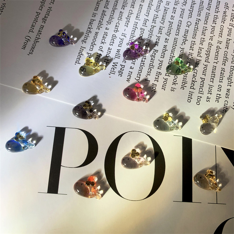 New ice transparent magic color golden edge three-dimensional resin small whale fish net red nail jewelry DIY ear studs decoration accessories