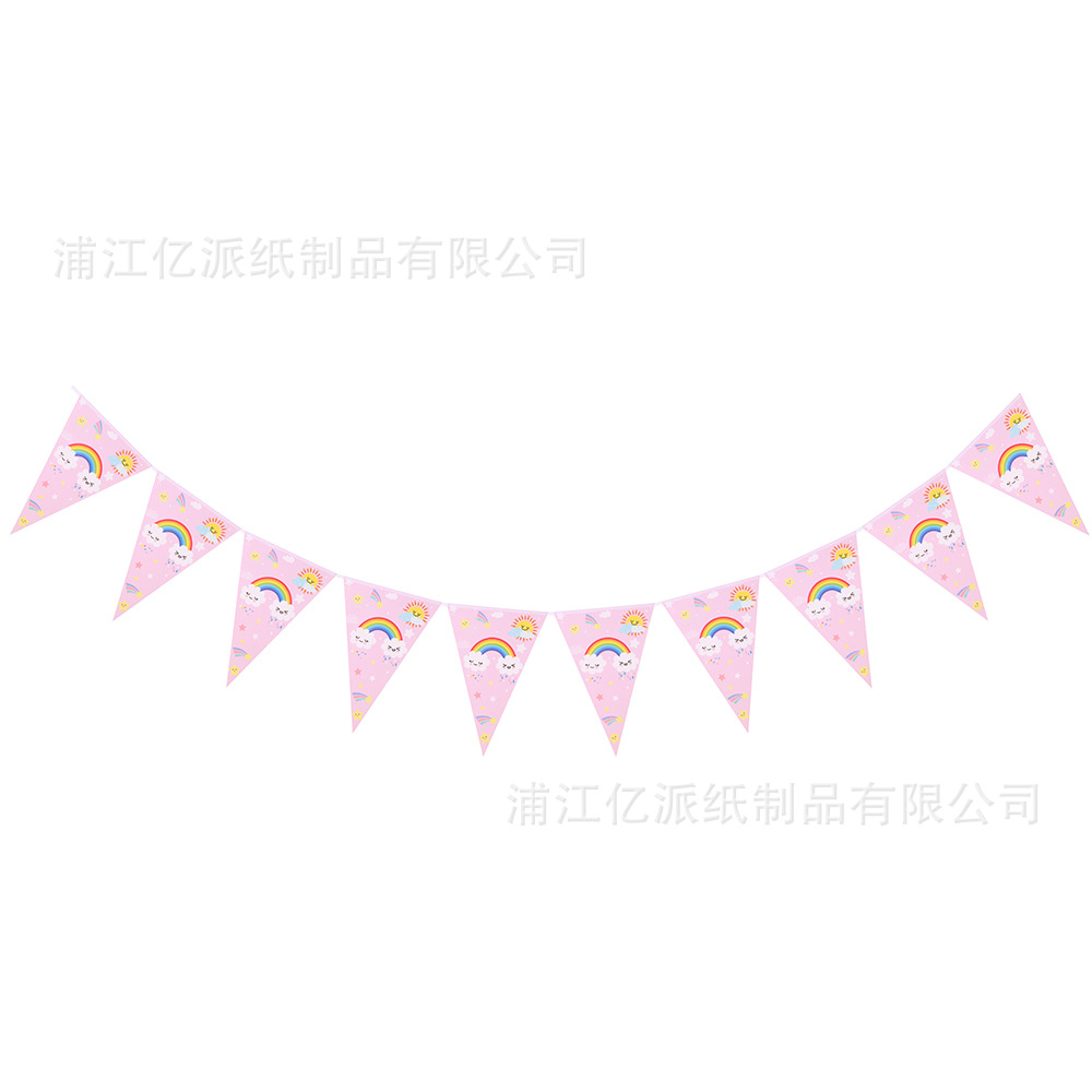 Arco iris rosa temático fiesta suministros set dibujos animados vasos de papel desechables bandejas de papel toallas cubiertos al por mayor