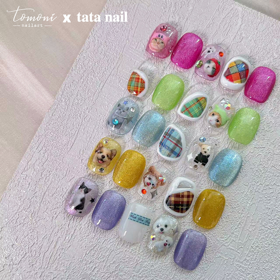 Tomoni marca Tata cooperación alivio uñas pegatinas japonés lindo uñas pegatinas dorado perro TA231