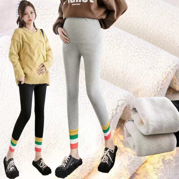 in stock fleece-lined Thickened Pregnant Women's Leggings Outer Wear Trendy Mom's Fashion Pregnant Women's Pants Nine-point Short Pregnancy