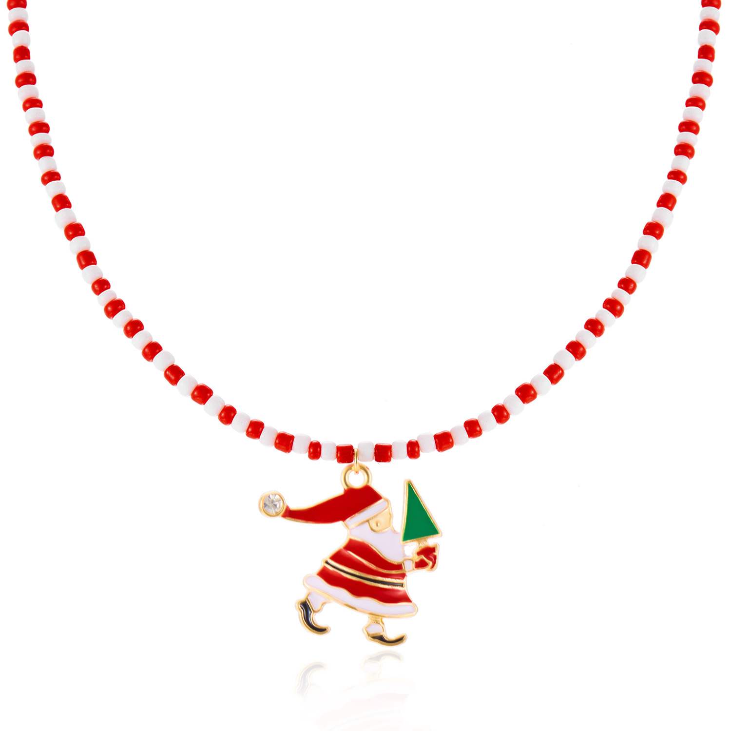 nouveau collier de perles fait main à la mode et polyvalent collier de perles de riz de sapin de Noël Père Noël femme_voghion.com