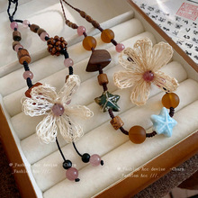 新中式手工编织花朵项链小众氛围感锁骨链个性时尚民族风饰品批发
