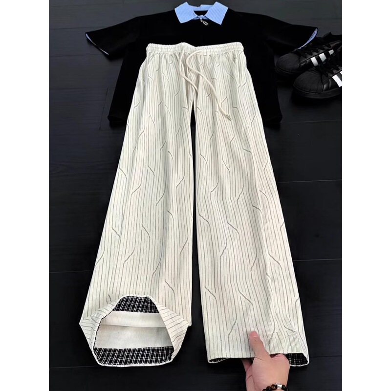 2026 American-style wide-leg wavy striped casual pants for men, drapey, versatile, loose straight-leg, relaxed and casual long pants 2026 American-style wide-leg wavy striped casual pants for men, drapey, versatile, loose straight-leg, relaxed and casual long pants