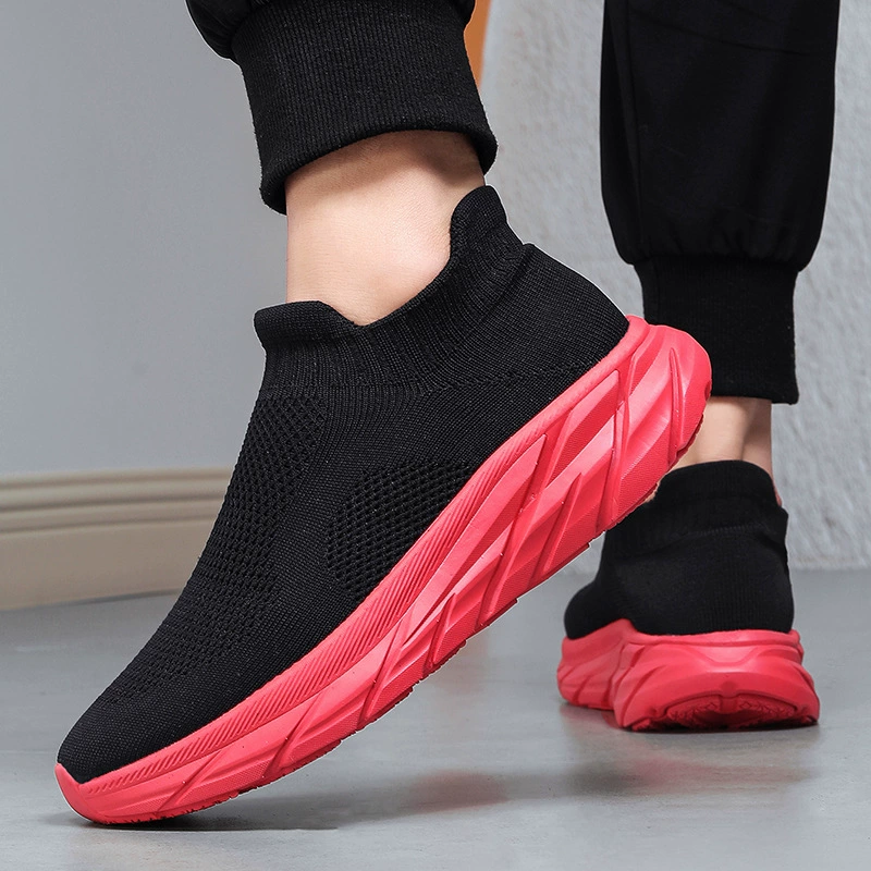 Новые мужские повседневные спортивные кроссовки большого размера с открытой вязкой, прогулочная обувь без шнуровки на мягкой подошве, толстая подошва, поддержка прямой доставки