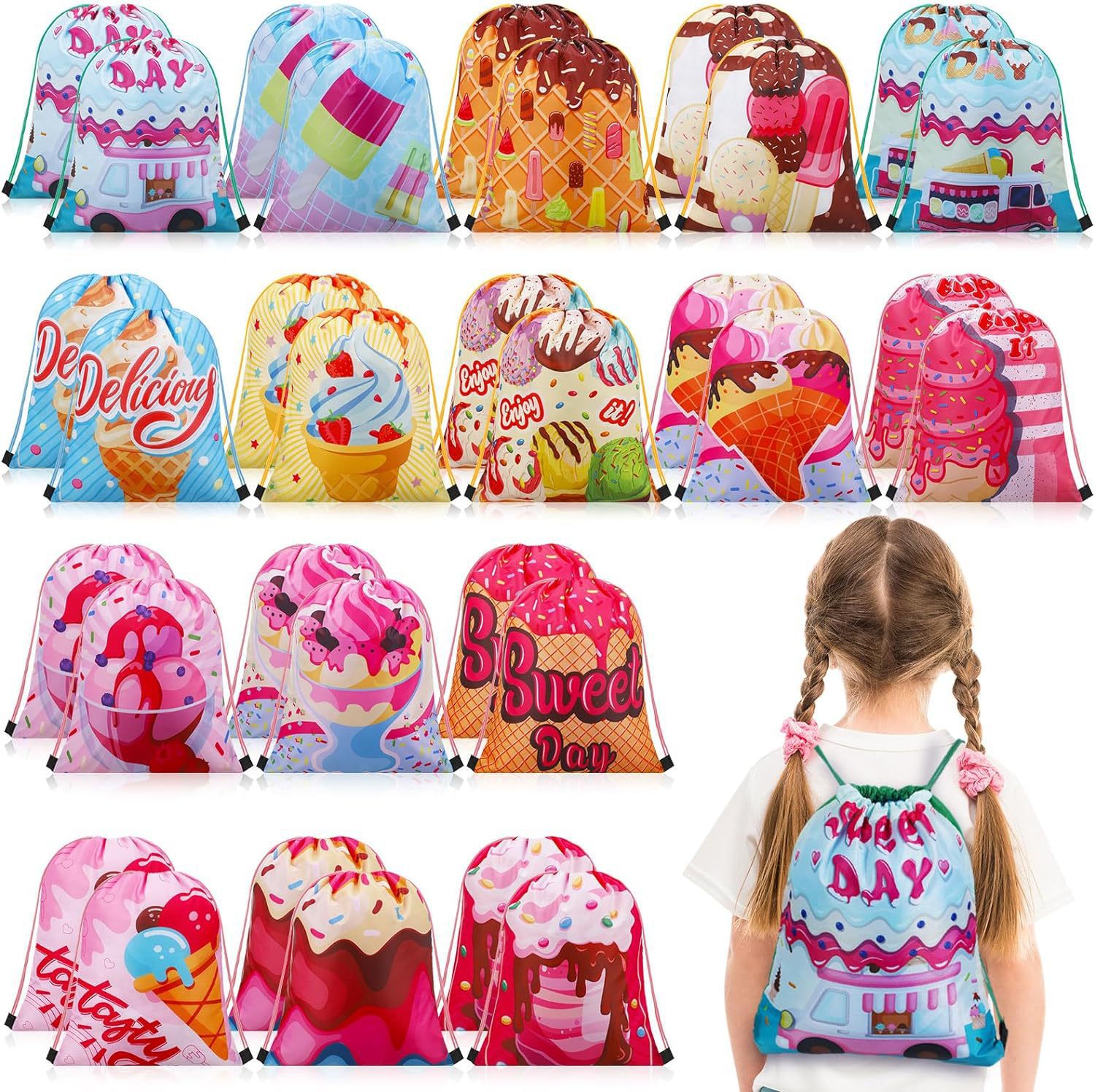 冰激凌二双肩抽绳背包袋子冰激凌便携收纳袋涤纶手提抽绳袋束口袋