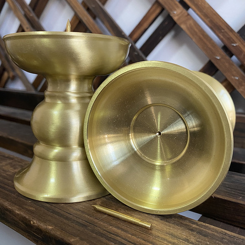 Pure copper candle holder wax holder household candle holder ornaments base all copper brass worship god worship Buddha front lamp holder pair