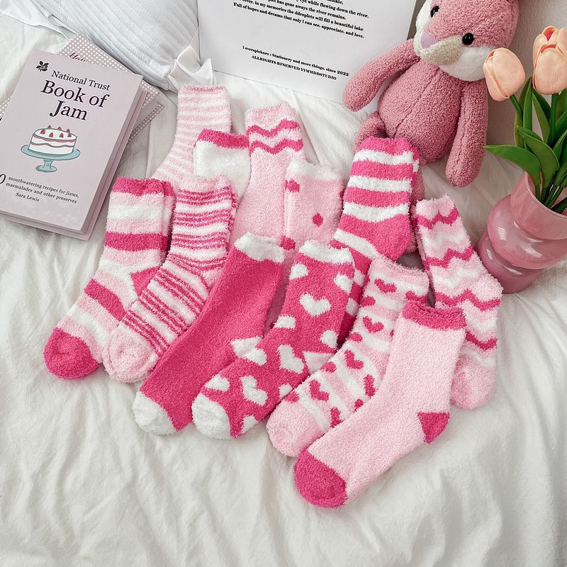 Cross-Border Autumn and Winter Coral Velvet Home Sleep Socks Valentine's Day Pink Floor Socks Women's Half Velvet Socks Mid-Tube