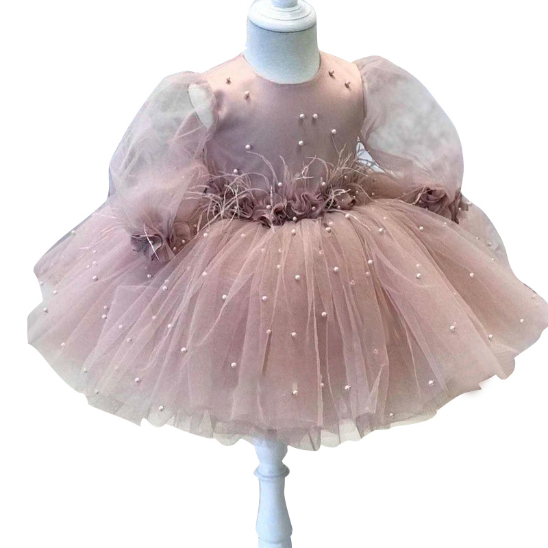 Nueva transfronteriza de Europa y América del comercio exterior de los niños vestido de las niñas de manga larga de uñas de cuentas de rendimiento