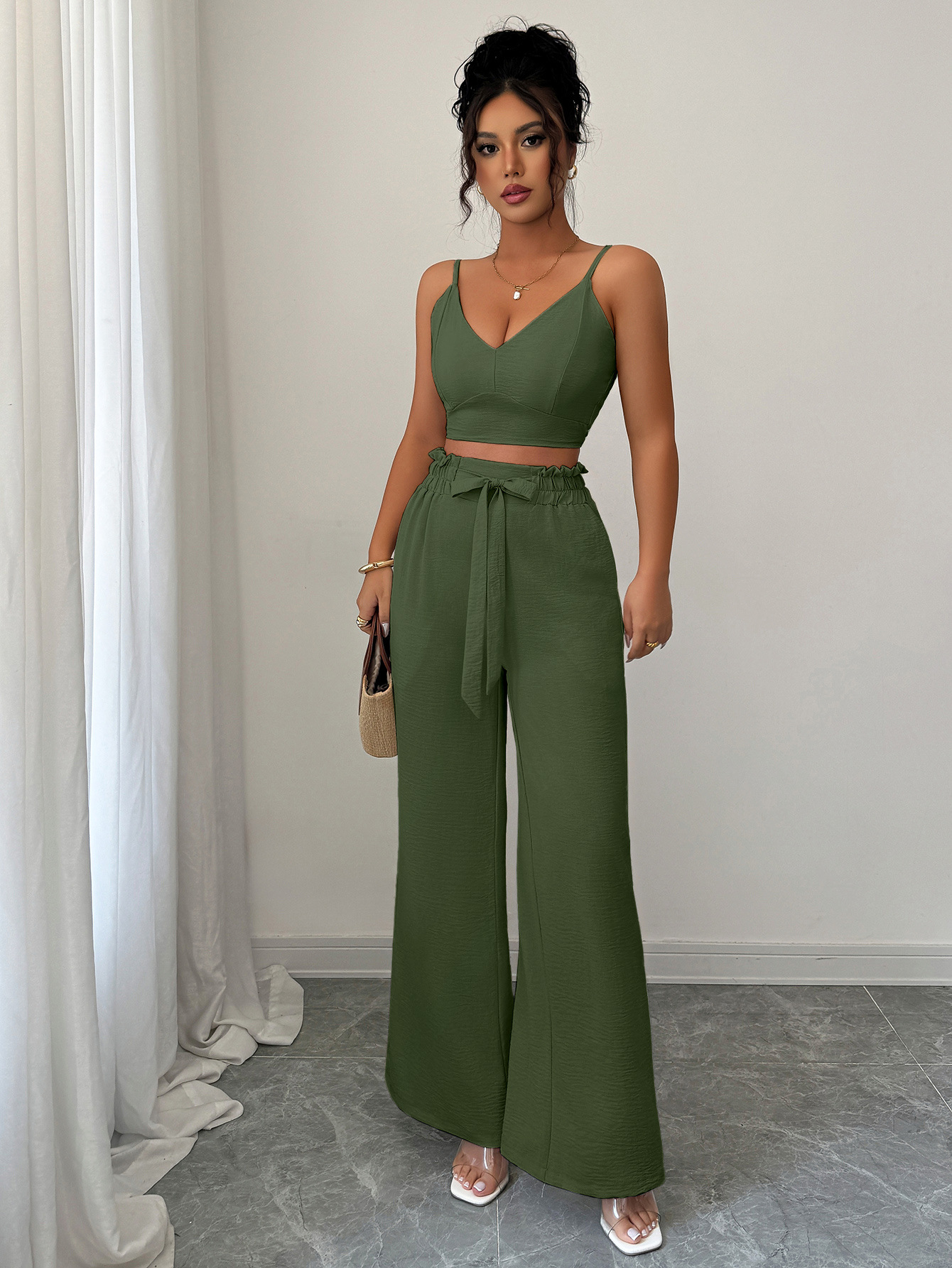 364g Weight Sleeveless Sleeve Length Polyester Fabric Type Pant Co-ord Set Sets Type 2 Pieces Set Quantity Casual, Daily Occasion Strap Neckline Slim, Loose Fit Type Solid Color Pattern Summer Season Women's Gender Casual, Sexy Style Casual Daily Women's Casual Sexy Solid Color Polyester Pant Co-ord Set Pants Sets 12