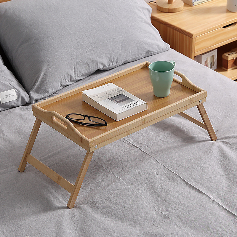 竹托盘折叠床用月子餐托盘 木质竹茶盘野餐桌子盘带脚懒人电脑桌
