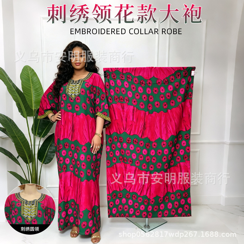 Cross-Border Foreign Trade African Robe Two-Piece Set with Headscarf Women's Loose Robe Beach Dress African Gown Cross-Border Foreign Trade African Robe Two-Piece Set with Headscarf Women's Loose Robe Beach Dress African Gown