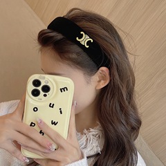Double C Velvet Texture Headband Vintage Women Summer High-end Sense High Crown Top Black Red Elegant Hair Clip