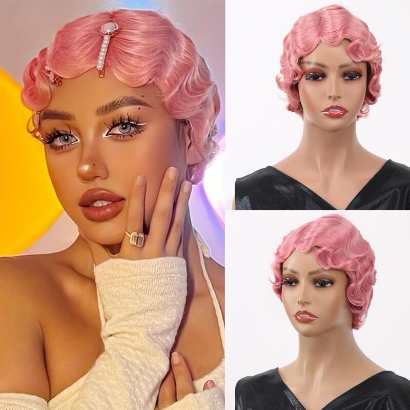 [in stock] European and American foreign trade wigs 1920 s retro hand push water ripple simulation wig stage party
