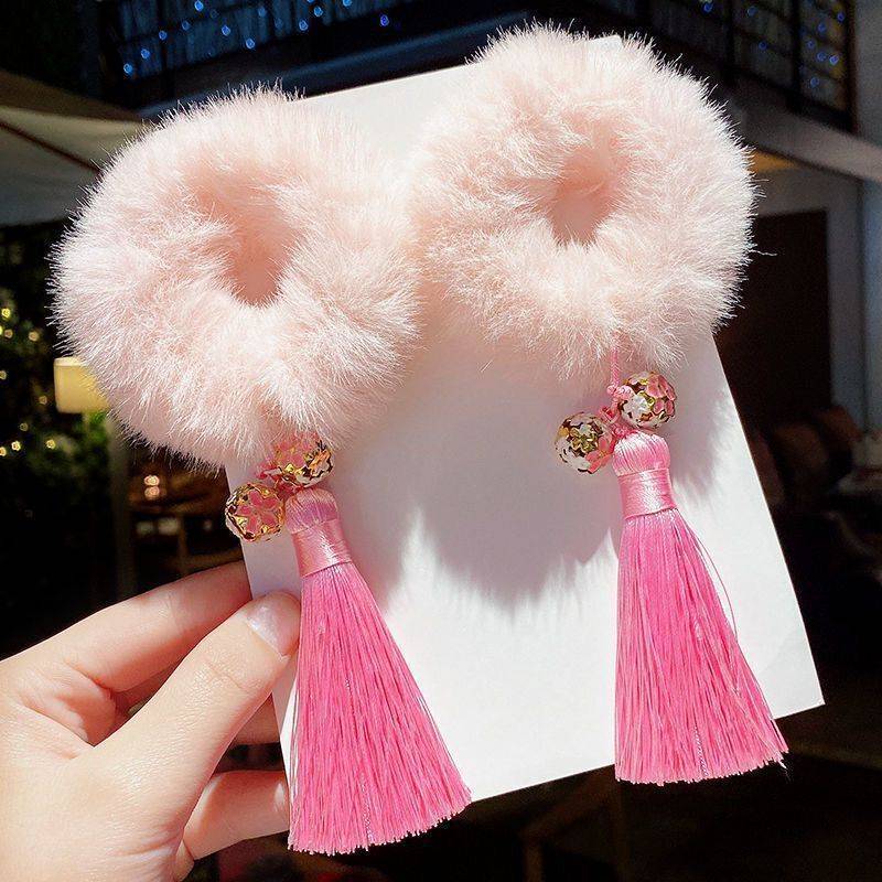 Banda de pelo estilo chino brillante rojo Año Nuevo festivo pelo cuerda felpa borla diadema niños Año Nuevo saludo tocado princesa pelo accesorios