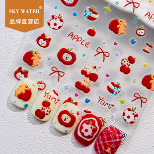 Sky Cute Red Apple Puppy Embossed Nail Art Stereo Sticker Cartoon Bow Heart Adhesive DIY Camera