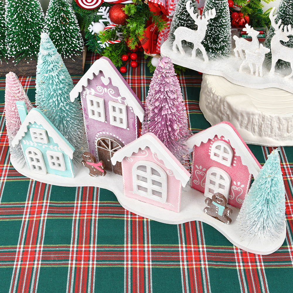 Decoraciones navideñas de madera decoración de la casa navideña de alces escena de diseño ventanas de color atmósfera creativa decoración regalos