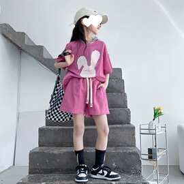 女童夏季套装2026新款女孩中大童洋气运动夏装儿童短袖时髦两件套