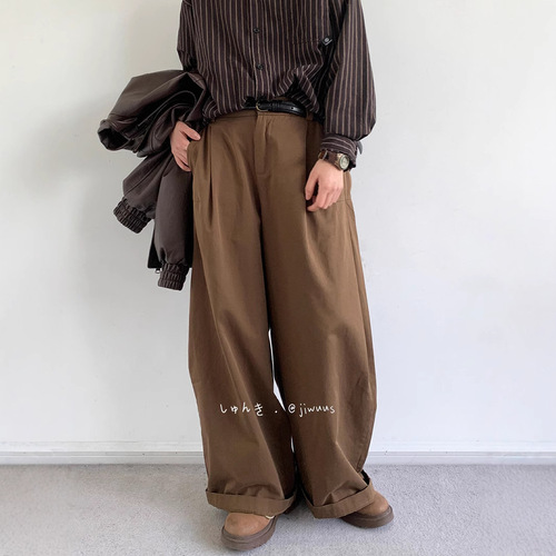 Japanese-style men's autumn and winter drape pants, retro high-waist slimming straight-leg wide-leg pants, loose casual long pants