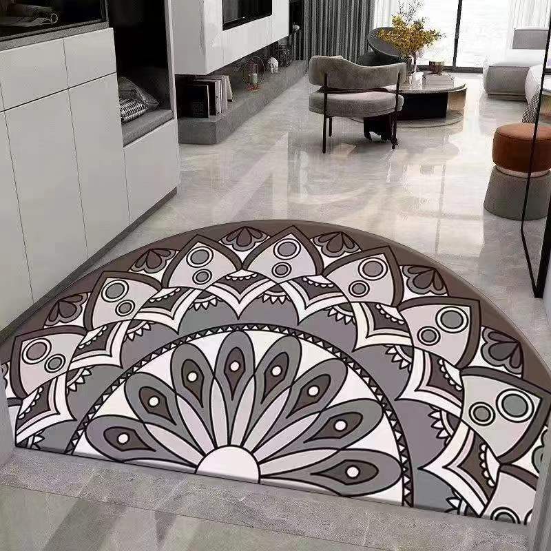Alfombra de entrada, alfombra de terciopelo cristalino, alfombra semicircular de estilo bohemio absorbente de agua y resistente al desgaste, alfombra para la entrada del hogar.