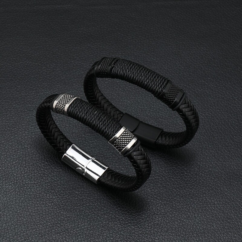 New hot European and American jewelry bracelet men's leather rope alloy magnet buckle bracelet cross-border punk a generation of hair New hot European and American jewelry bracelet men's leather rope alloy magnet buckle bracelet cross-border punk a generation of hair