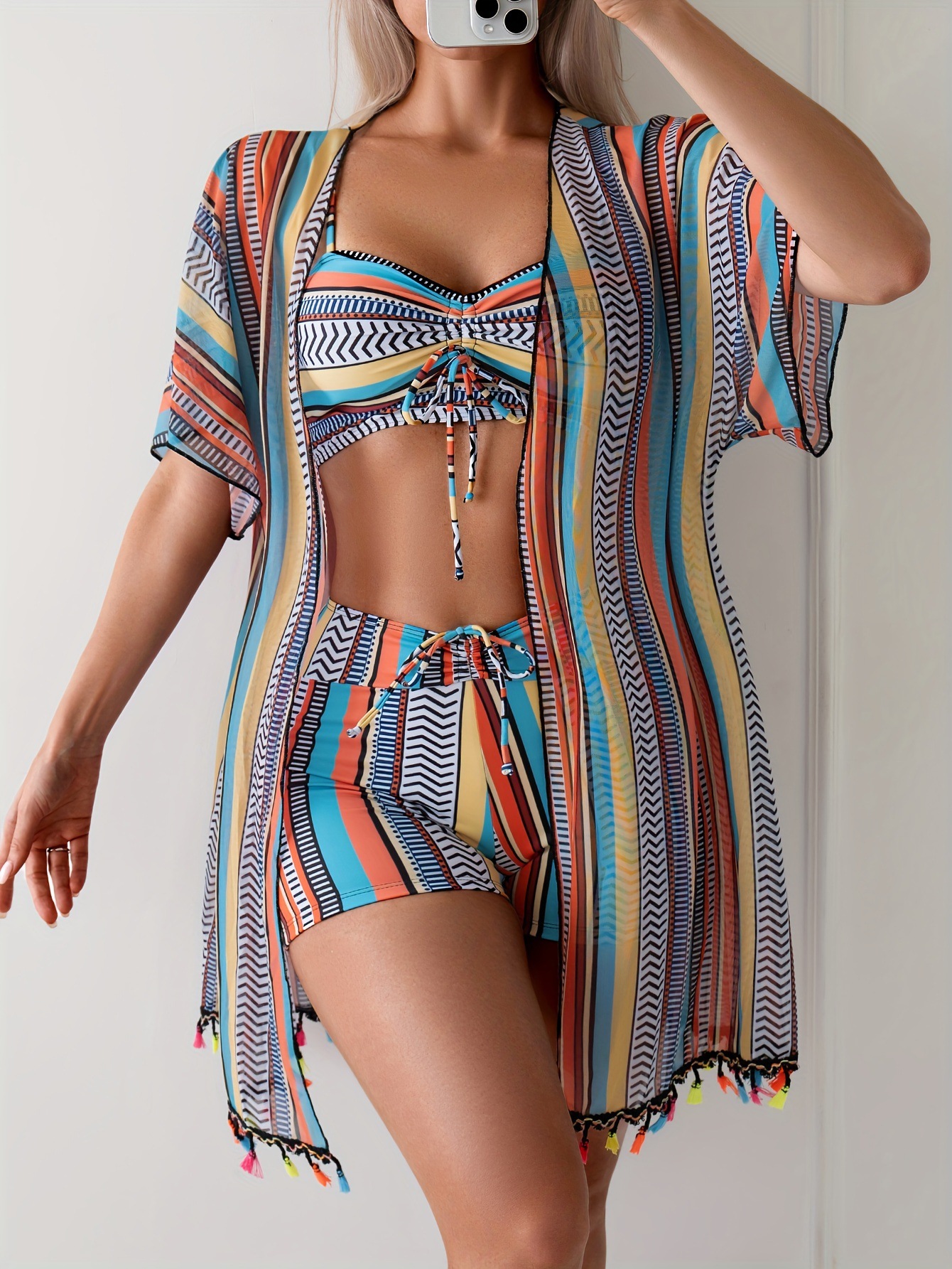 A 62071LFringe Bikini Four-Piece Set 流苏分体比基尼四件套新|ms