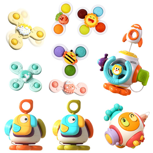 Cross-border rotating flower baby dining table building block table suction cup rotating baby children's fidget spinner toy