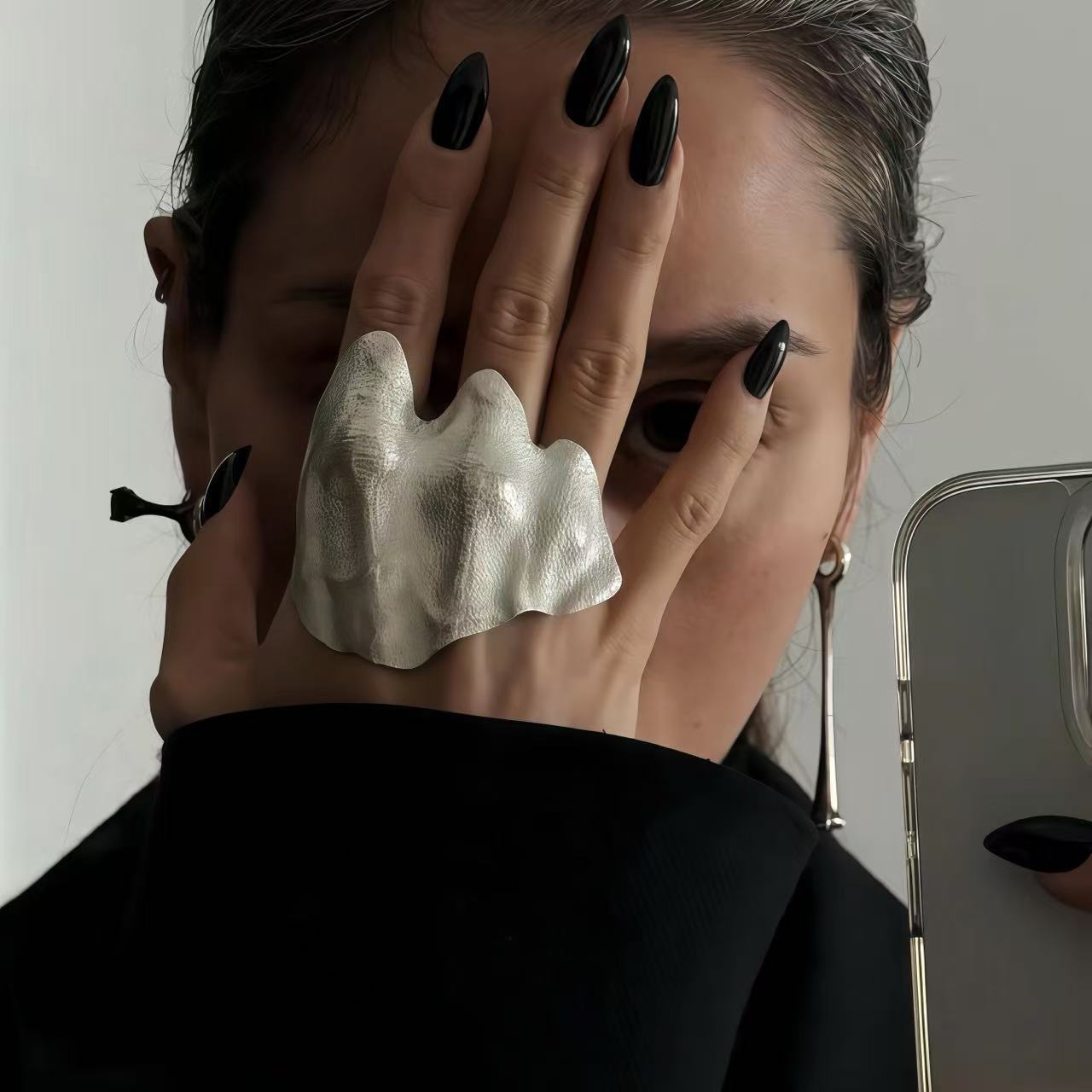 Eco-Friendly Alloy with Artistic Flair! Irregular Pleated Joint Ring, Fashionable Hip-Hop Style Armor Ring 2