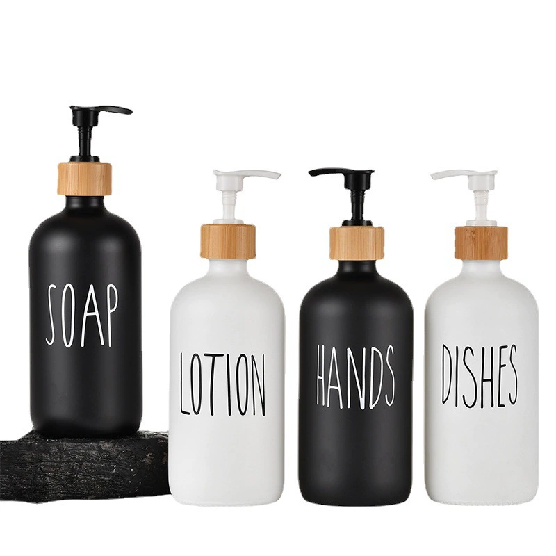 Стеклянная бутылка Amazon 16oz Бостон насос для мытья рук черный белый разливочная бутылка для мыла шампунь для трансграничного