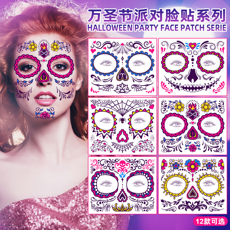 Cross Border Fluorescent Halloween Face Sticker Tattoo Party Party Day of the Dead Masquerade Face Temporary Sticker Cross Border Fluorescent Halloween Face Sticker Tattoo Party Party Day of the Dead Masquerade Face Temporary Sticker